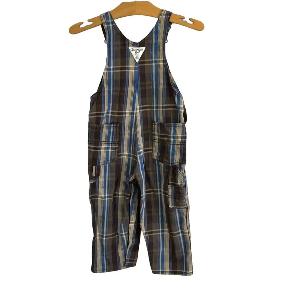 Osh Kosh B'gosh Overalls Vestbak Vintage 24 Mos Plaid Carpenter Pants Brown Blue